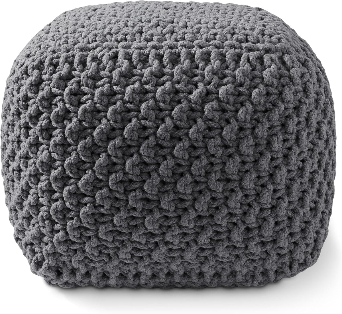 Casafield Square Pouf Ottoman, Dark Gray 18.5" W x 18.5" D x 14.5" H Cotton Knit Foot Stool - Boho