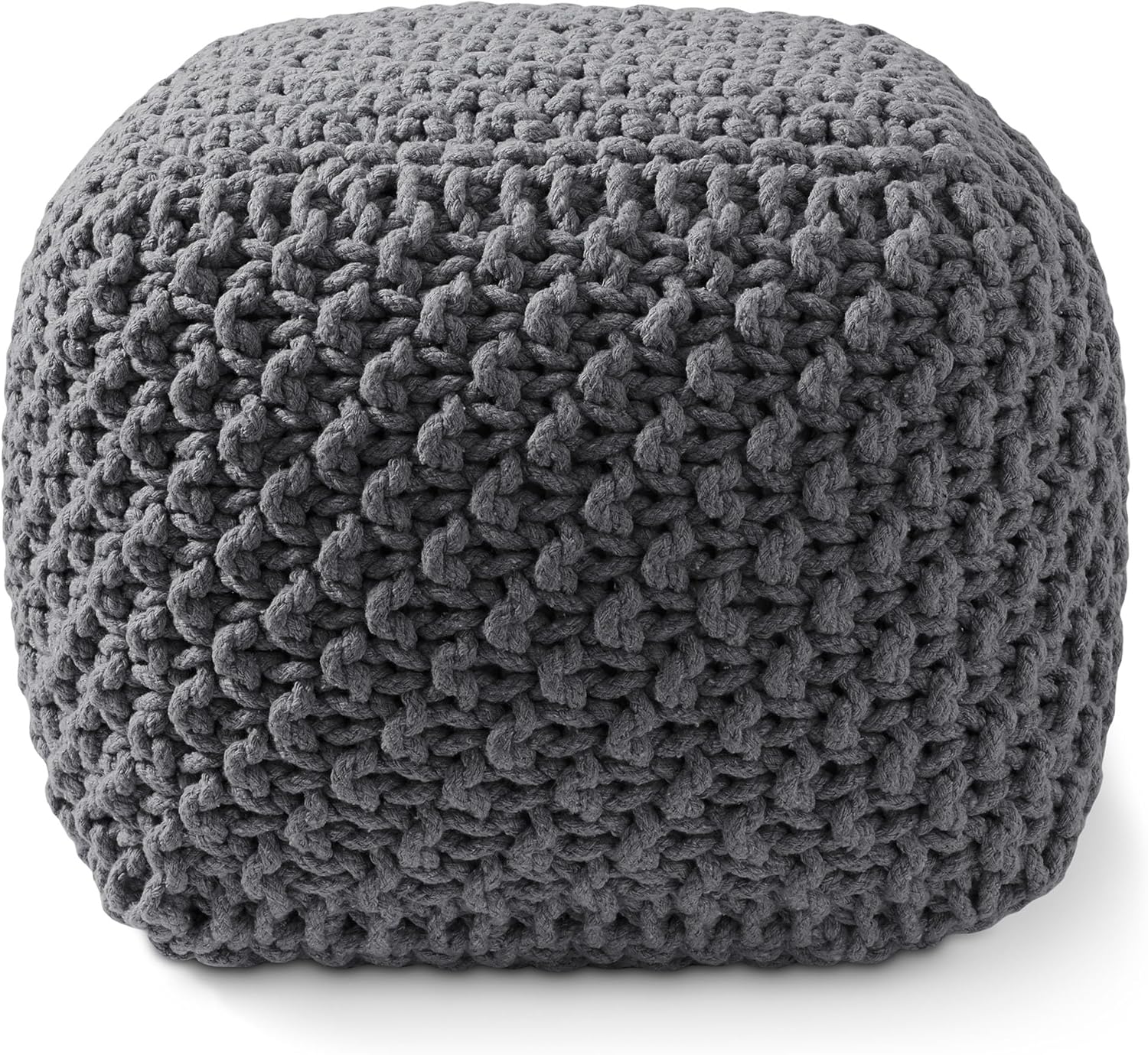 Casafield Square Pouf Ottoman, Dark Gray 18.5" W x 18.5" D x 14.5" H Cotton Knit Foot Stool - Boho