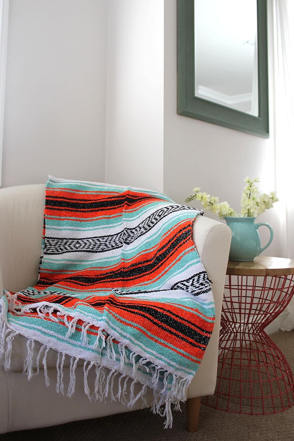 Del Mex Classic Mexican Blanket, Large Authentic Woven Falsa Throw (70"x50"), Artisan Southwest