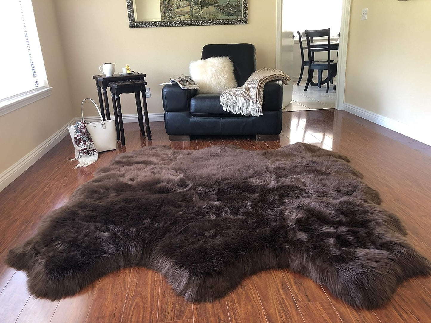 LAMBZY Faux Sheepskin Hypoallergenic Free Shape Silky Shag Rug, Luxury Shaggy Silky Plush Carpet