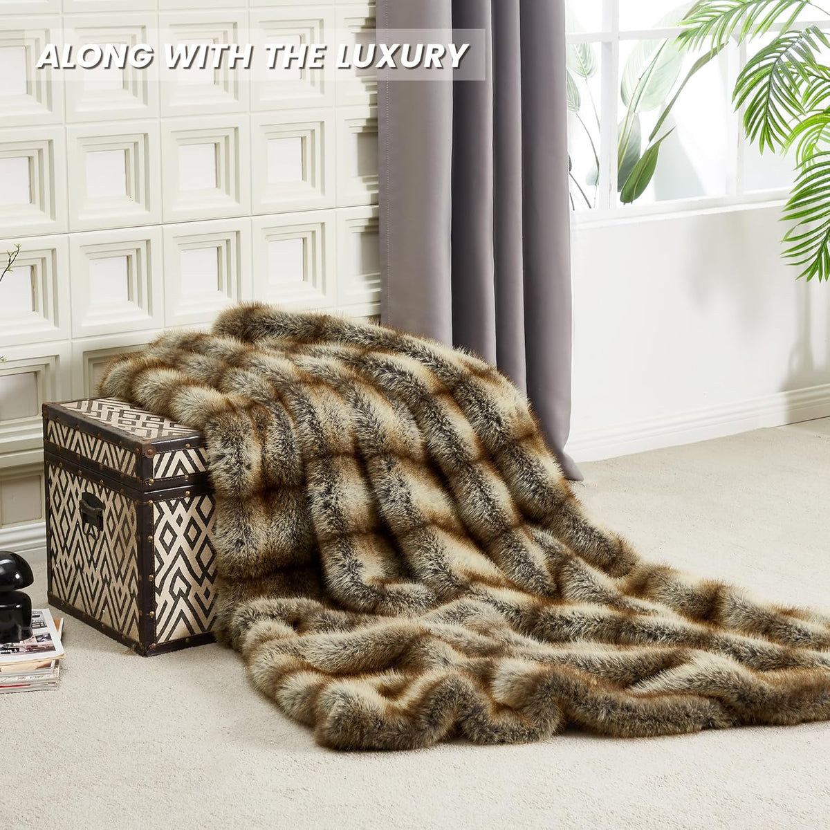 DREAMNINE Premium Luxury Fuzzy Animal Skin Faux Fur Throw Blanket 50" x 60", Double Sided Thick