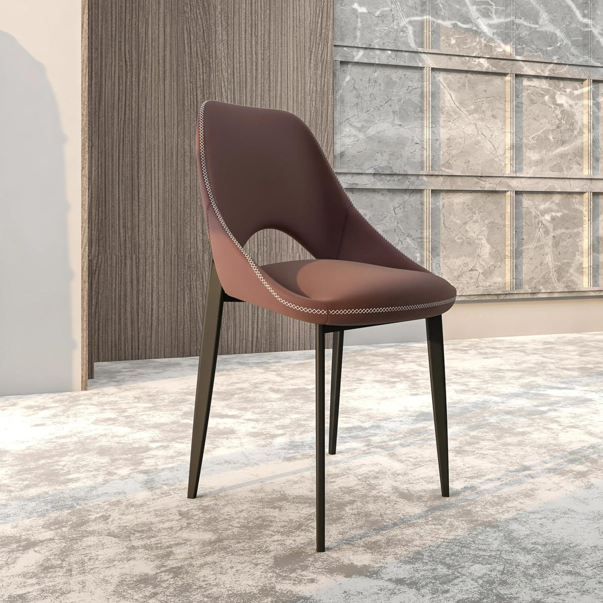 LeisureMod Amalfi Upholstered Fabric Dining Chair – Modern Side Chair with Iron Legs, Mid-Century