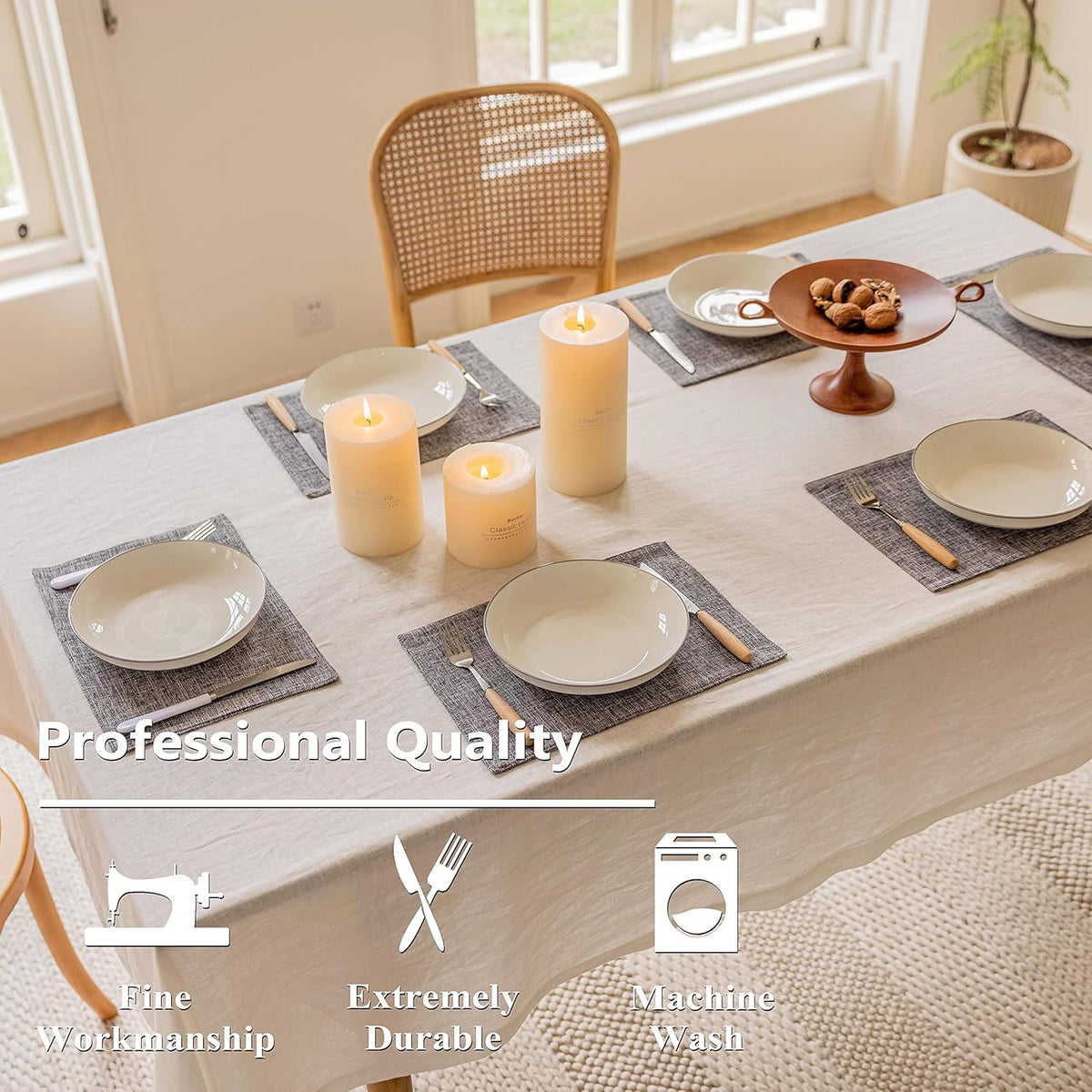 Home Brilliant Linen Placemats Set of 4 Heat Resistant Washable Placemats for Parties Buffet