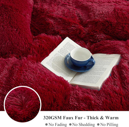 XeGe Luxury Faux Fur Throw, Red Soft 50x60 Fluffy Blanket, Shaggy Plush Decorative Couch Blanket
