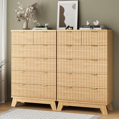 Fluted Dresser for Bedroom with 6 Drawers, 46" Tall Modern Chest of Drawers with Metal Handle