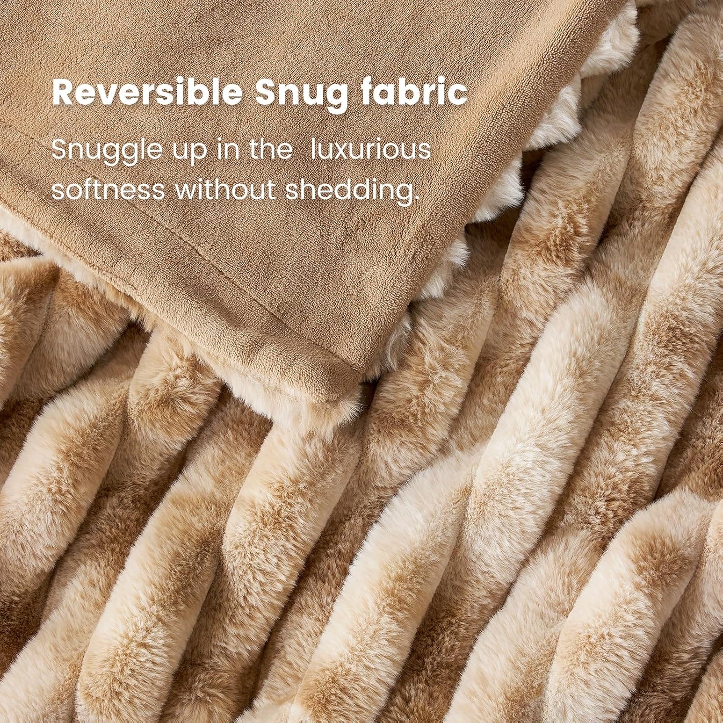 Cozy Bliss Faux Fur Throw Blanket for Couch, Cozy Warm Plush Striped Blanket for Sofa Bedroom