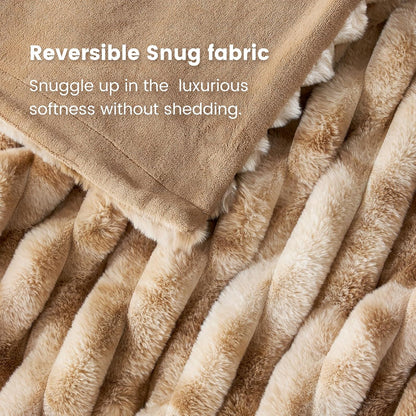 Cozy Bliss Faux Fur Throw Blanket for Couch, Cozy Warm Plush Striped Blanket for Sofa Bedroom
