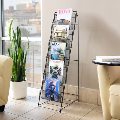 Safco Onyx Mesh Magazine Holder, Ladder Style Display Rack with 5 Pockets, Brochure Organizer