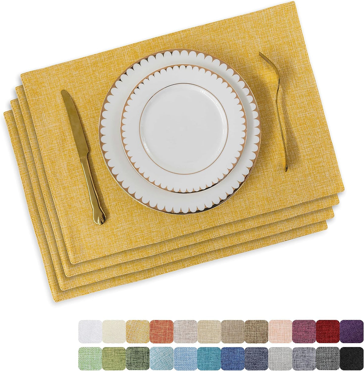Home Brilliant Cloth Placemats Set of 4 Linen Placemat Washable Heat Resistant Dining Table Place