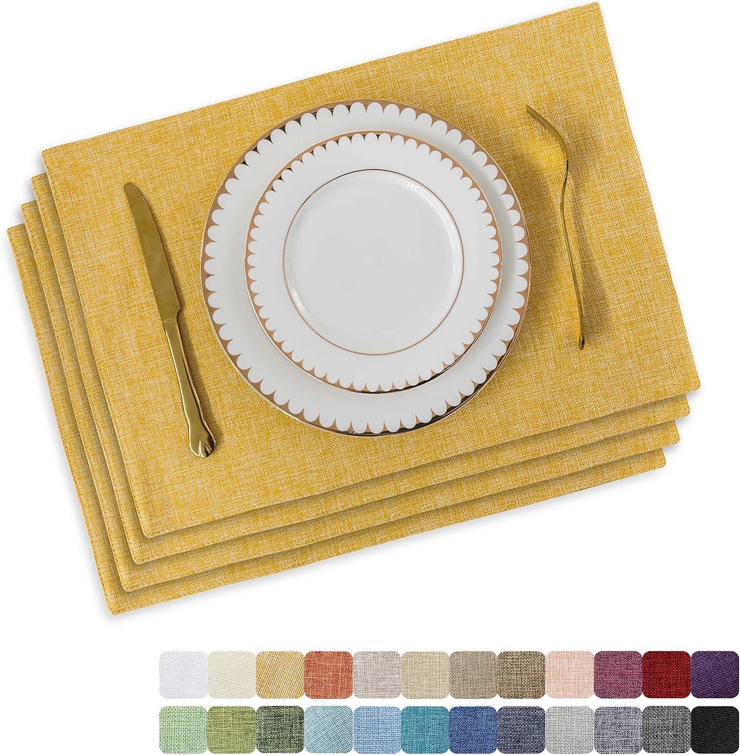 Home Brilliant Cloth Placemats Set of 4 Linen Placemat Washable Heat Resistant Dining Table Place
