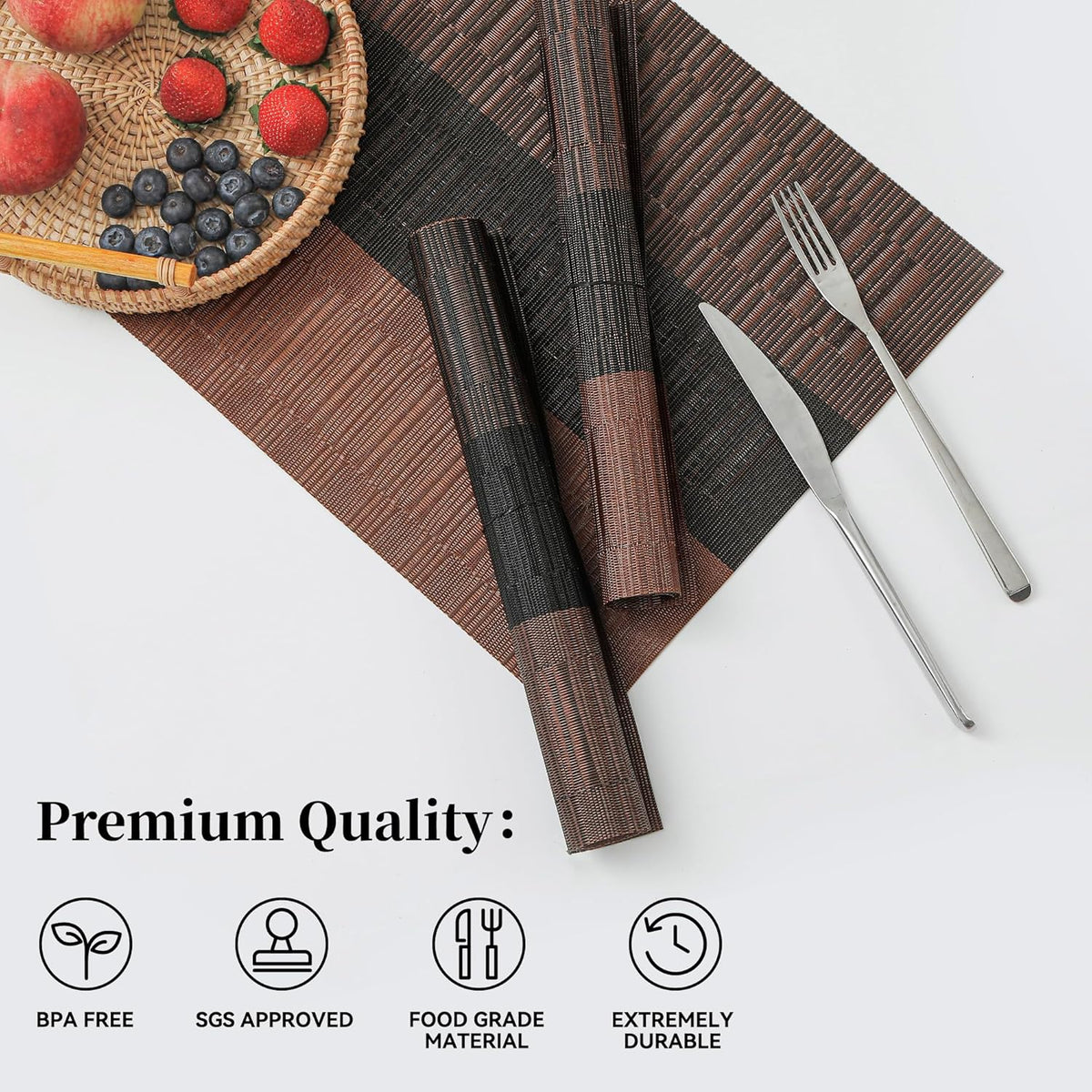 Leetaltree Brown with Black Striped Placemats Set of 4 - Heat Resistant Non-Slip Place mats for