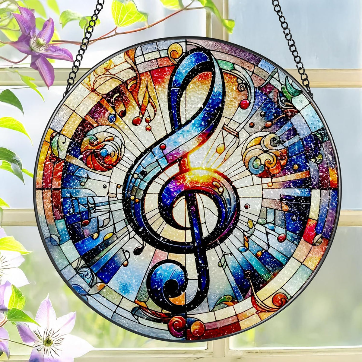 Stained Glass Window Hanging, LAOWEIKI 8'' Musical Note Suncatcher, Stained Glass Ornament