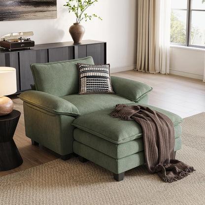 LINSY HOME Sofa Chair with Movable Ottoman - Corduroy Cloud Couch Chair Soft Comfy Modern Sofa