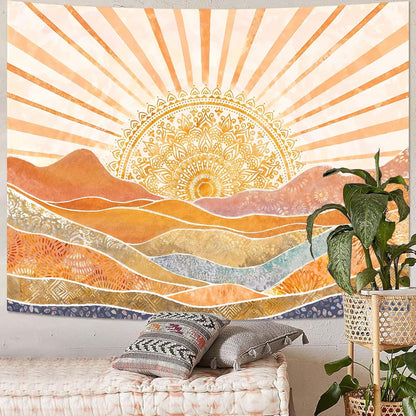 Lunerfex Bohemian Mandala Sunrise Wall Tapestry, Abstract Mountain Scenery Tapestries for Home