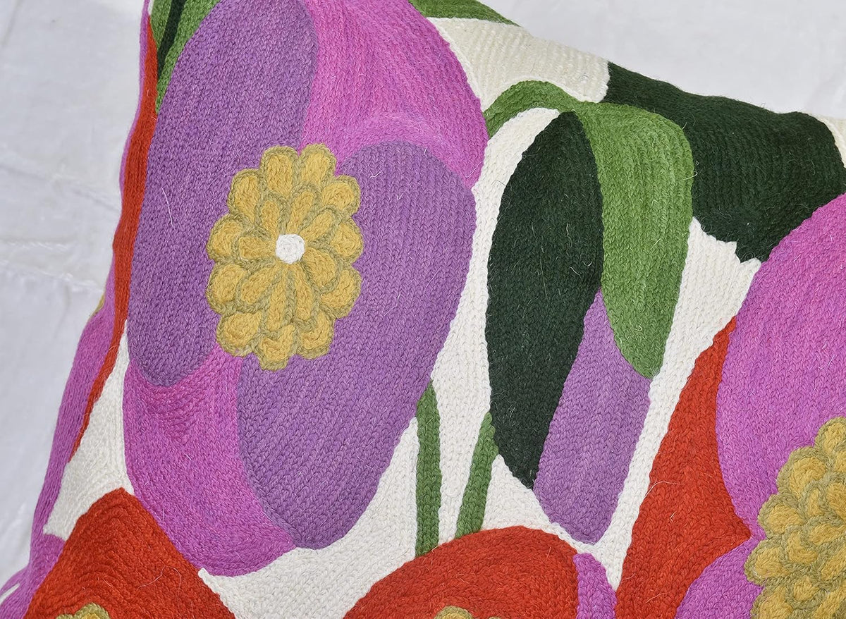 Lily Pink Flower Pillow Cover | Suzani Accent Pillow | Outdoor Floral Pillows | Hand Embroidered