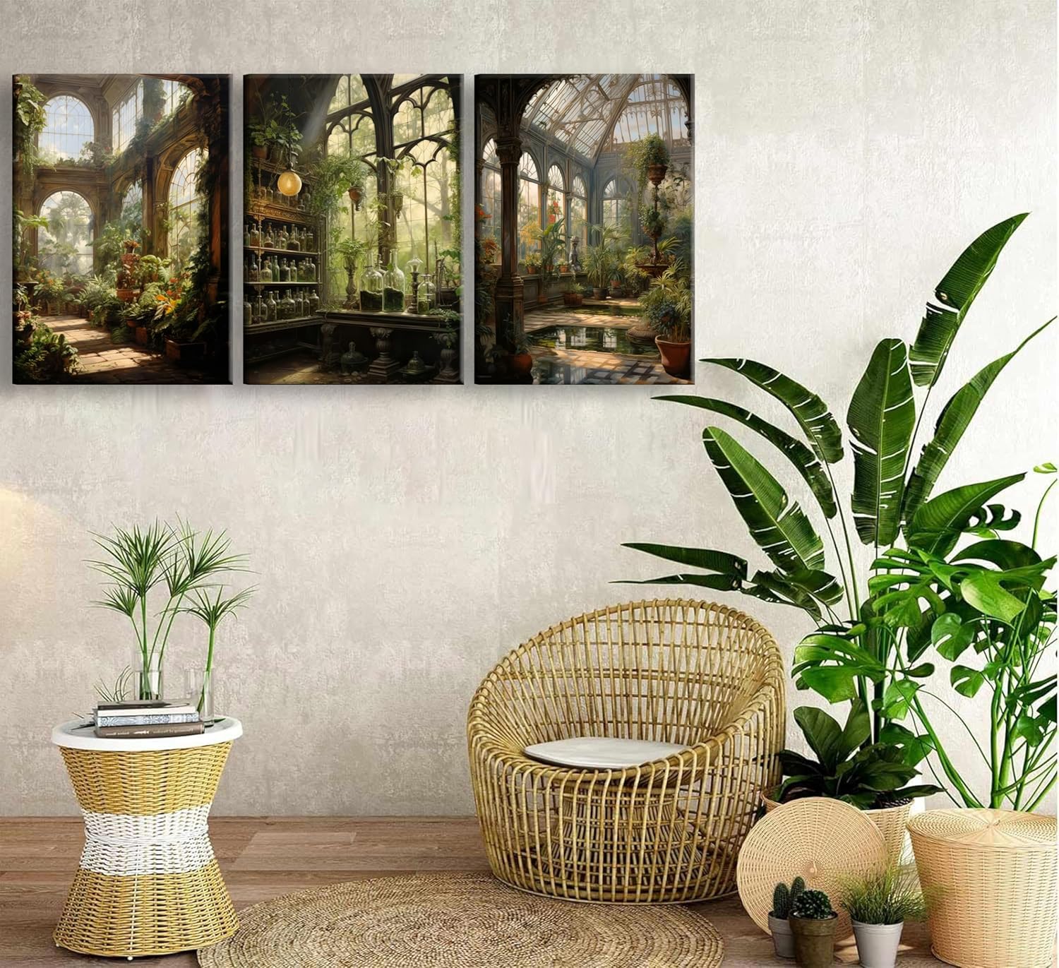 3pcs Framed William Morris Green Plants Canvas Wall Art Medieval Castle Posters Prints Gothictalian