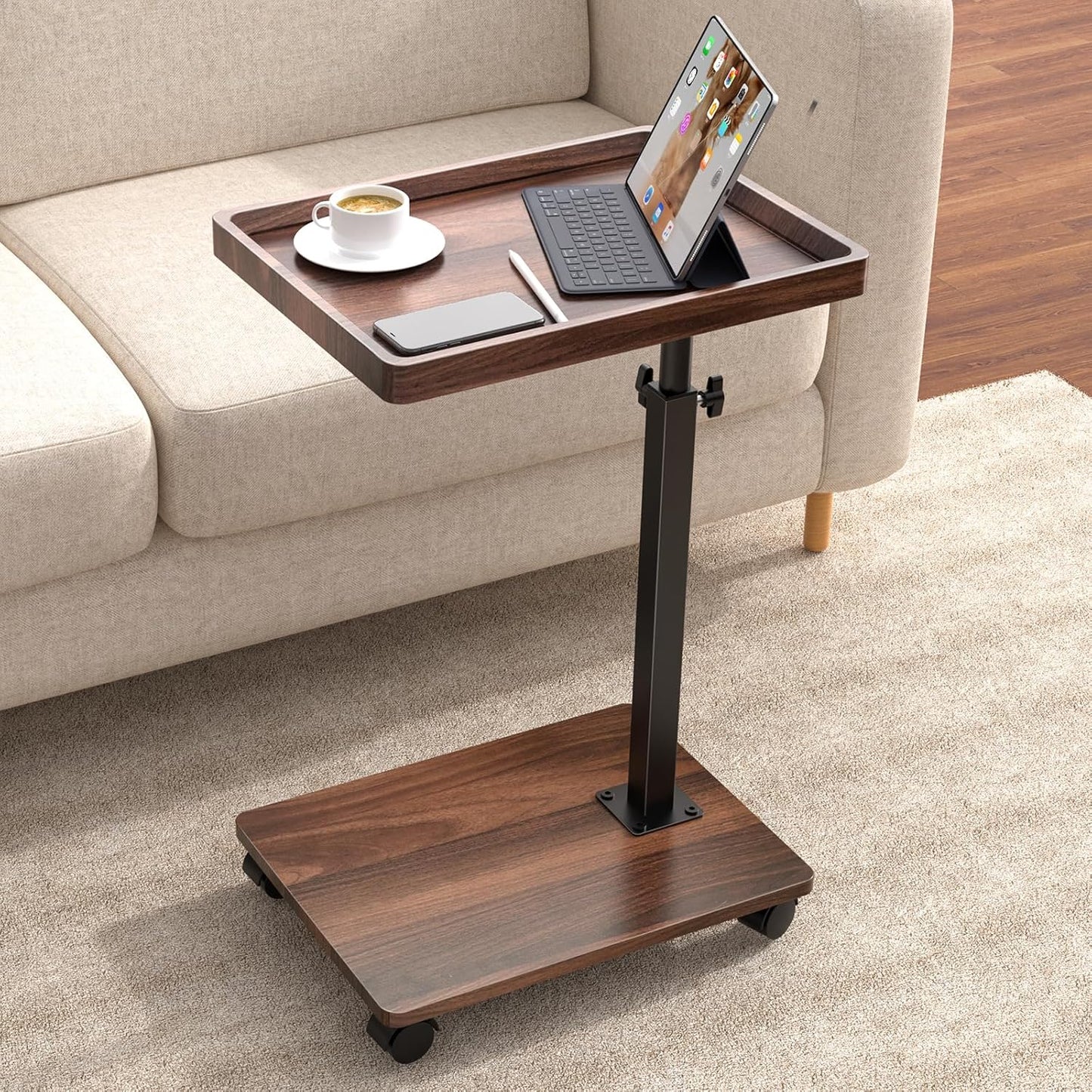 C Table End Table Adjustable Height, 360°Swivel TV Tray Table for Small Spaces, Couch Tables That