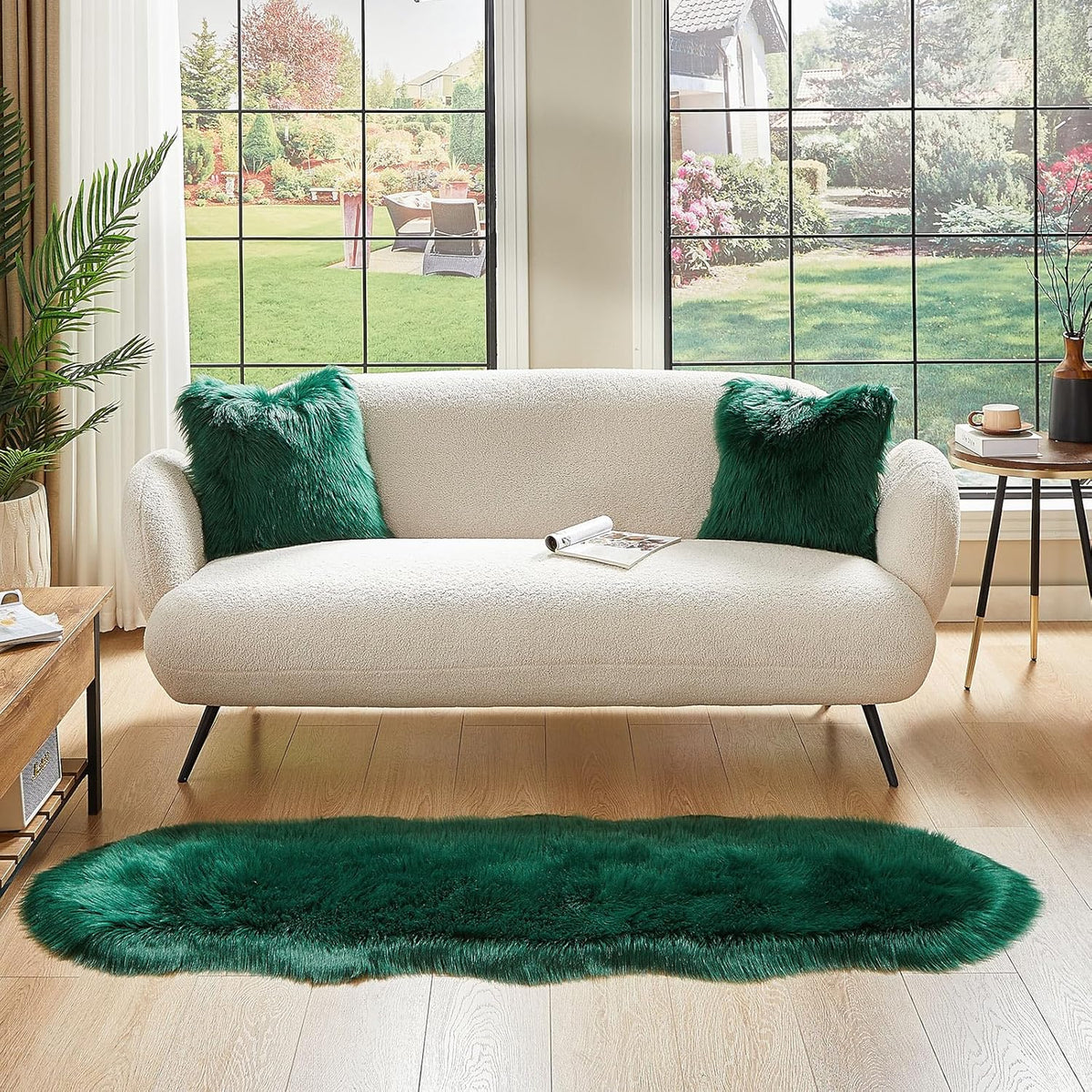 AMTOVO Faux Sheepskin Rug, Dark Green Ultra Soft Fluffy Shag Area Rug, 2 x 6 ft Faux Fur Rug for