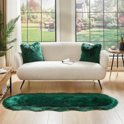 AMTOVO Faux Sheepskin Rug, Dark Green Ultra Soft Fluffy Shag Area Rug, 2 x 6 ft Faux Fur Rug for