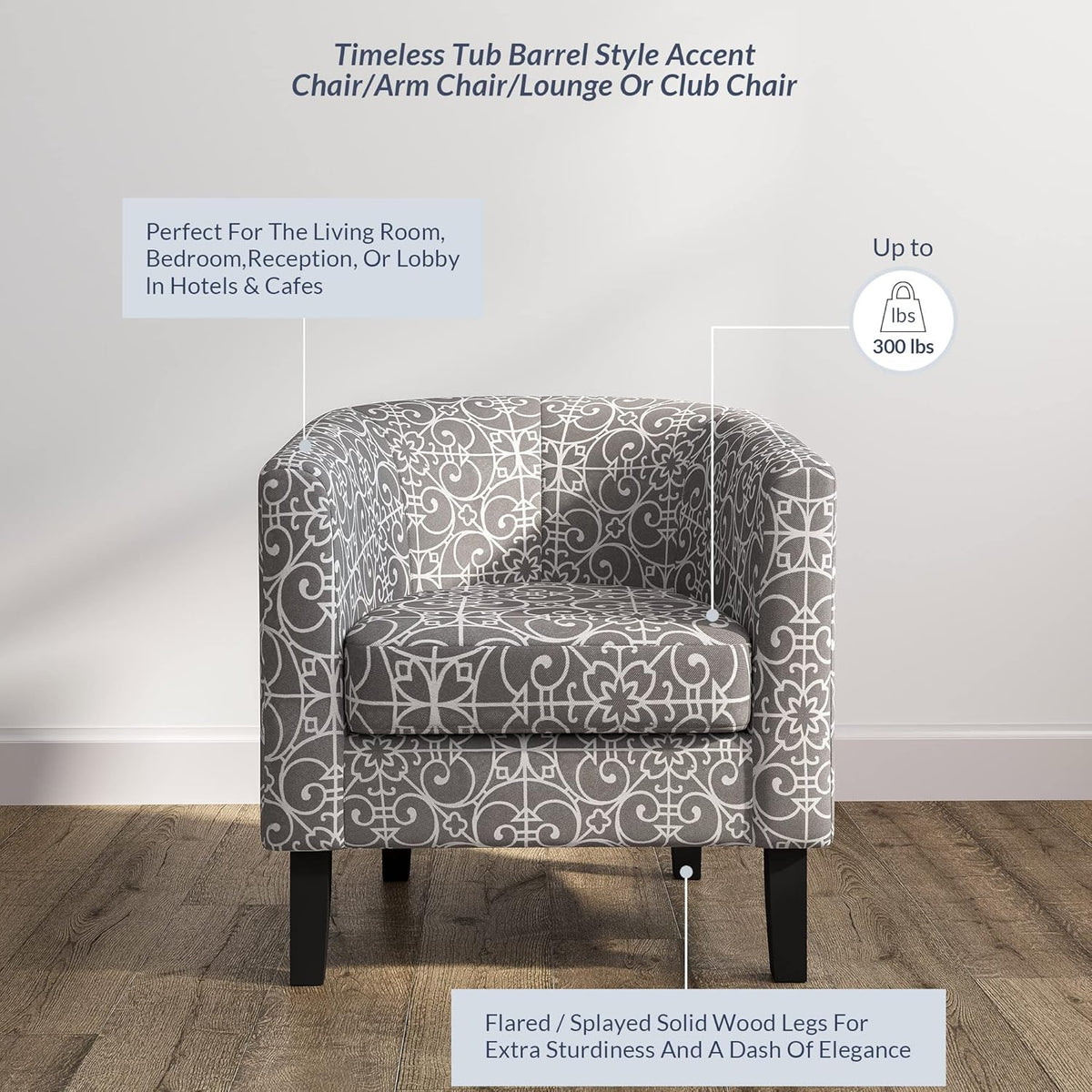 BELLEZE Accent Barrel Chair, Linen Round Chair Club Tub Sofa Corner Chair with Flared Legs and Cozy