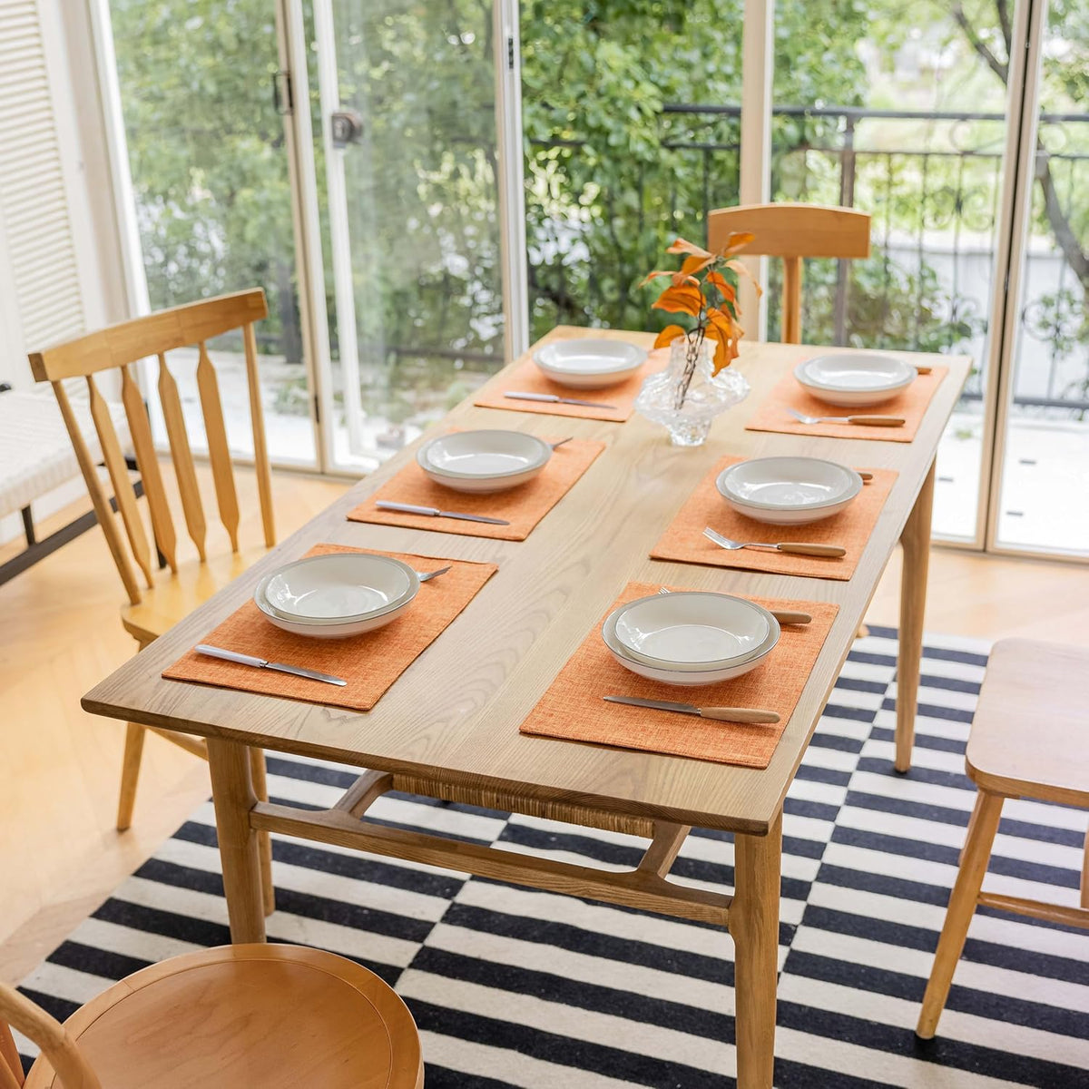 Demetex Orange Fall Placemats Set of 8 Linen Textured Fabric Place Mats Rectangle Cloth Table Mats