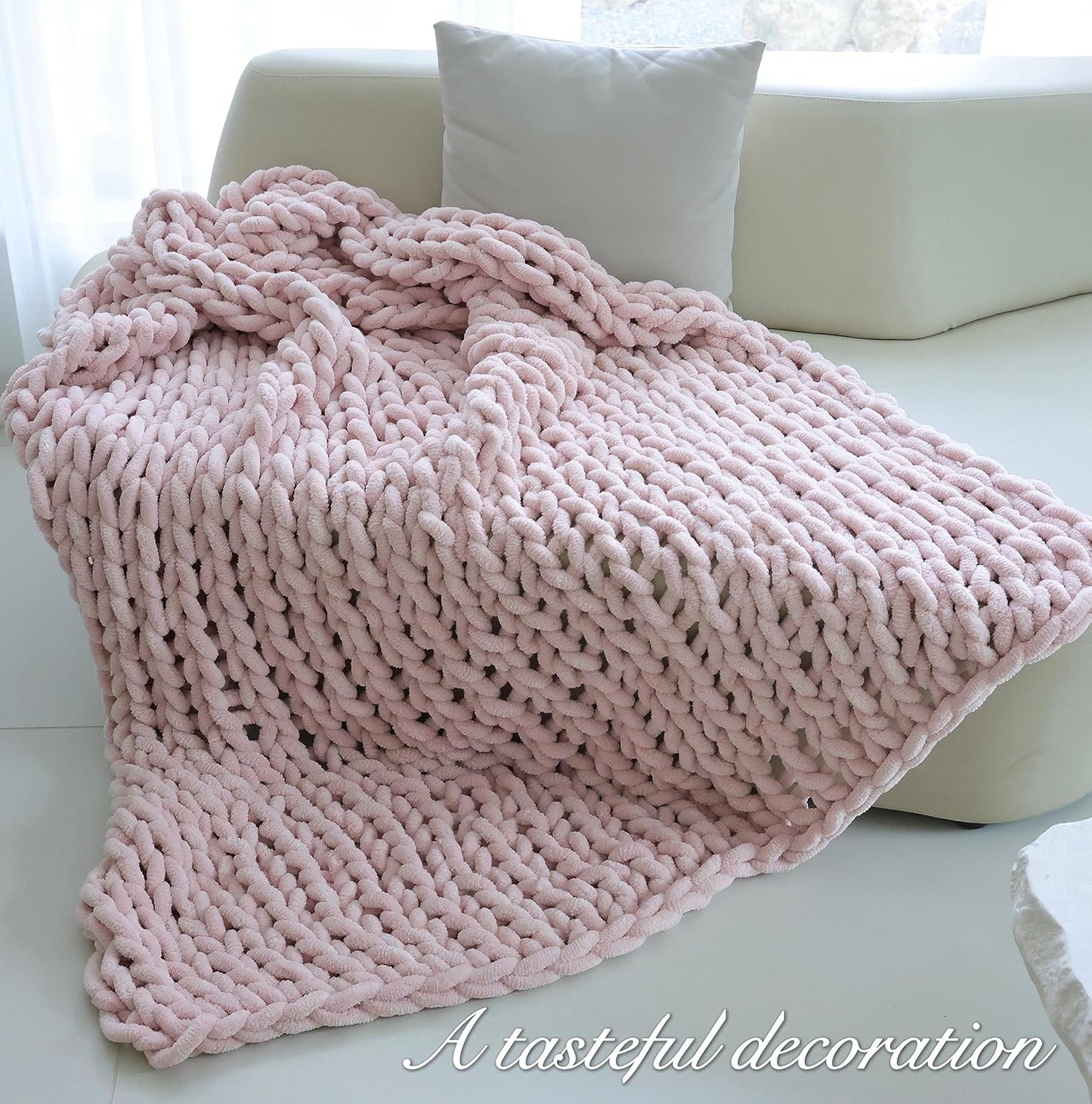 Maetoow Chenille Chunky Knit Blanket Throw （60×80 Inch）, Handmade Warm & Cozy Blanket Couch, Bed