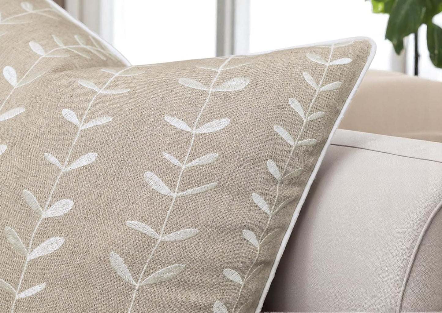 VAGMINE Embroidered Lollipop Pillow Cover - 18x18 Inches Square - 100% Linen Natural Decorative