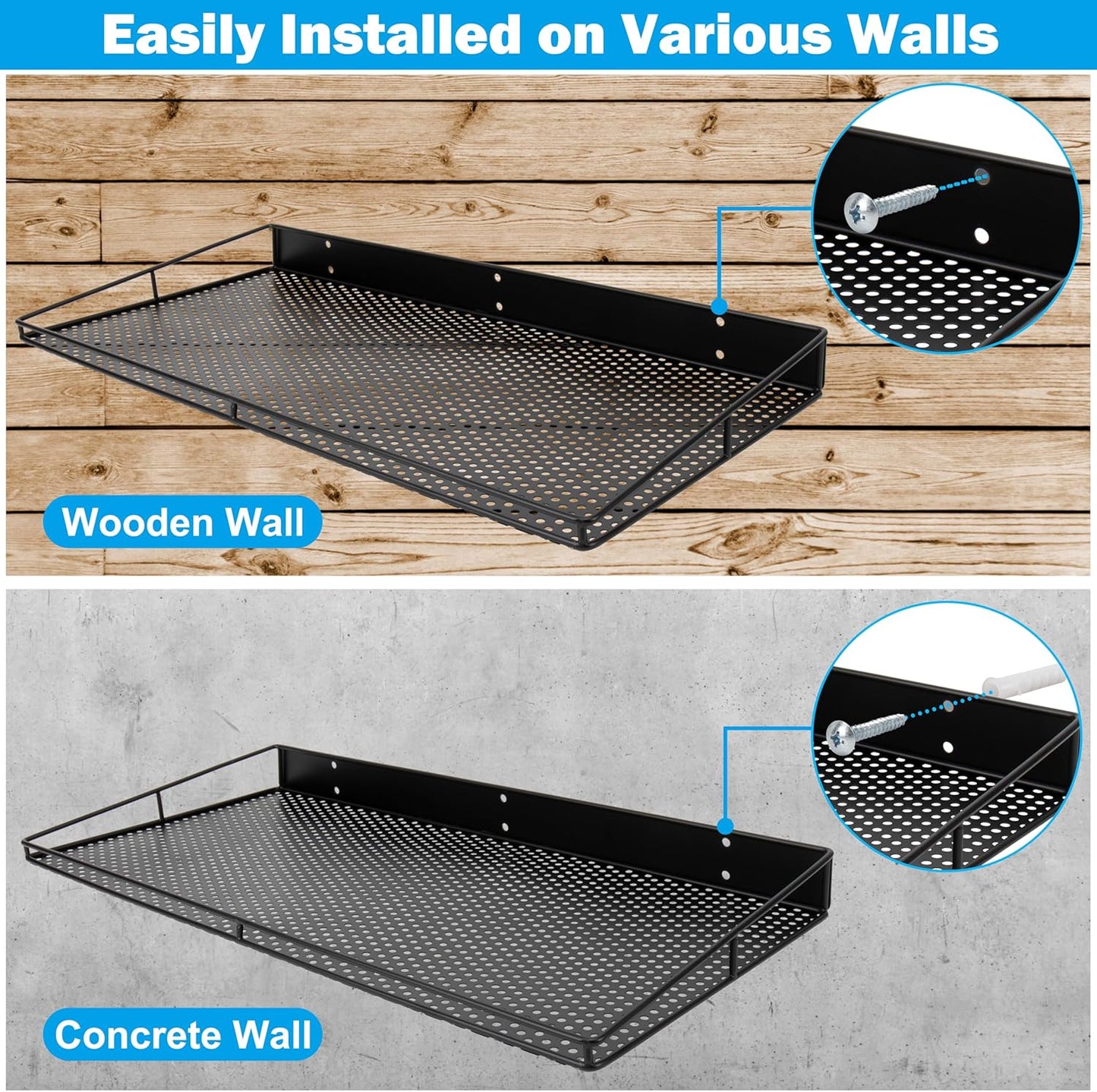 RedCall Heavy-Duty Wall Shelf, 2 Pack Garage Shelf, 23.5" x 12" Large Wall Mounted Shelves for