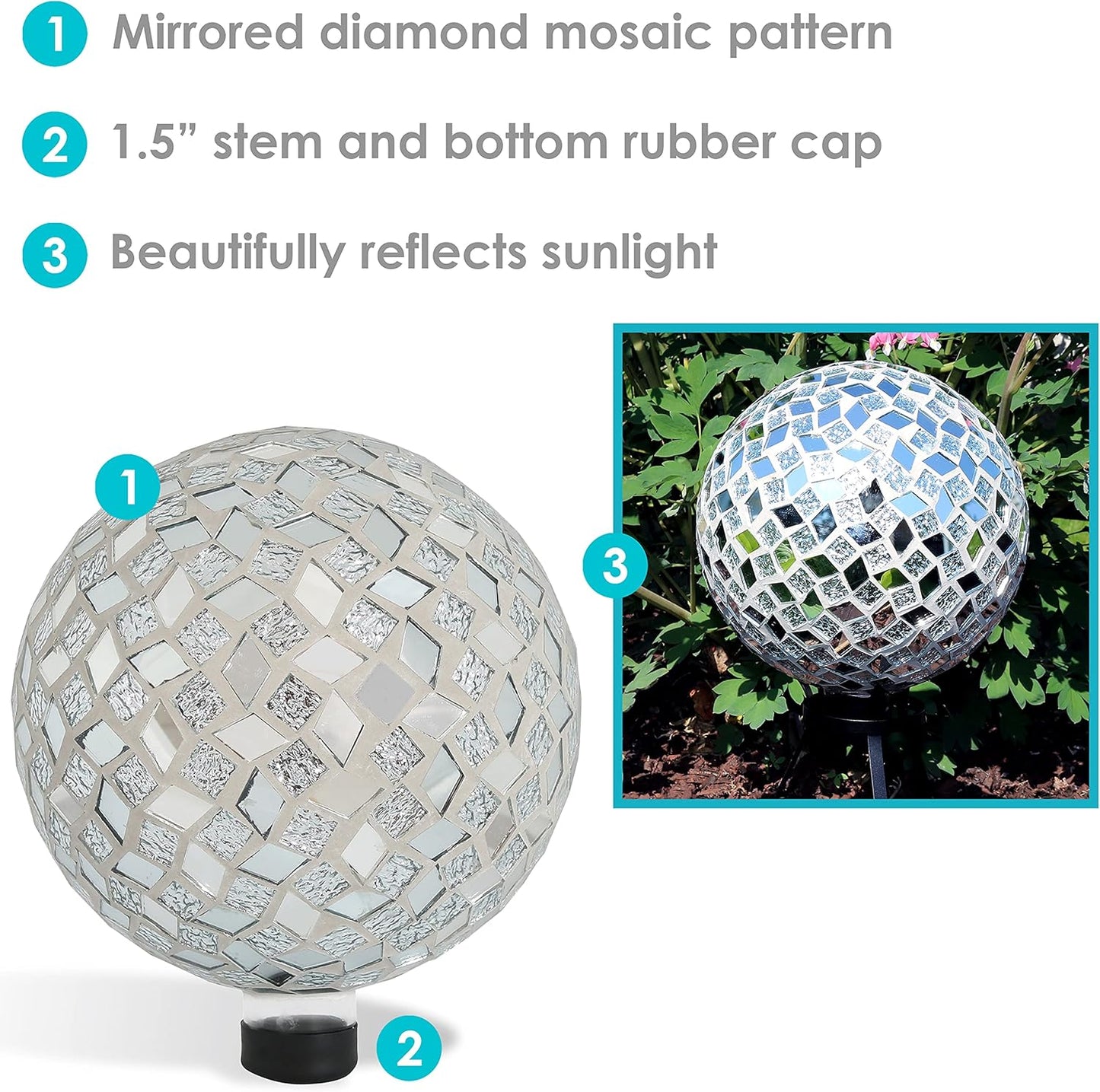 Sunnydaze 10-inch Gazing Ball for Garden - Crackled Glass Mosaic Gazing Globe for Outside