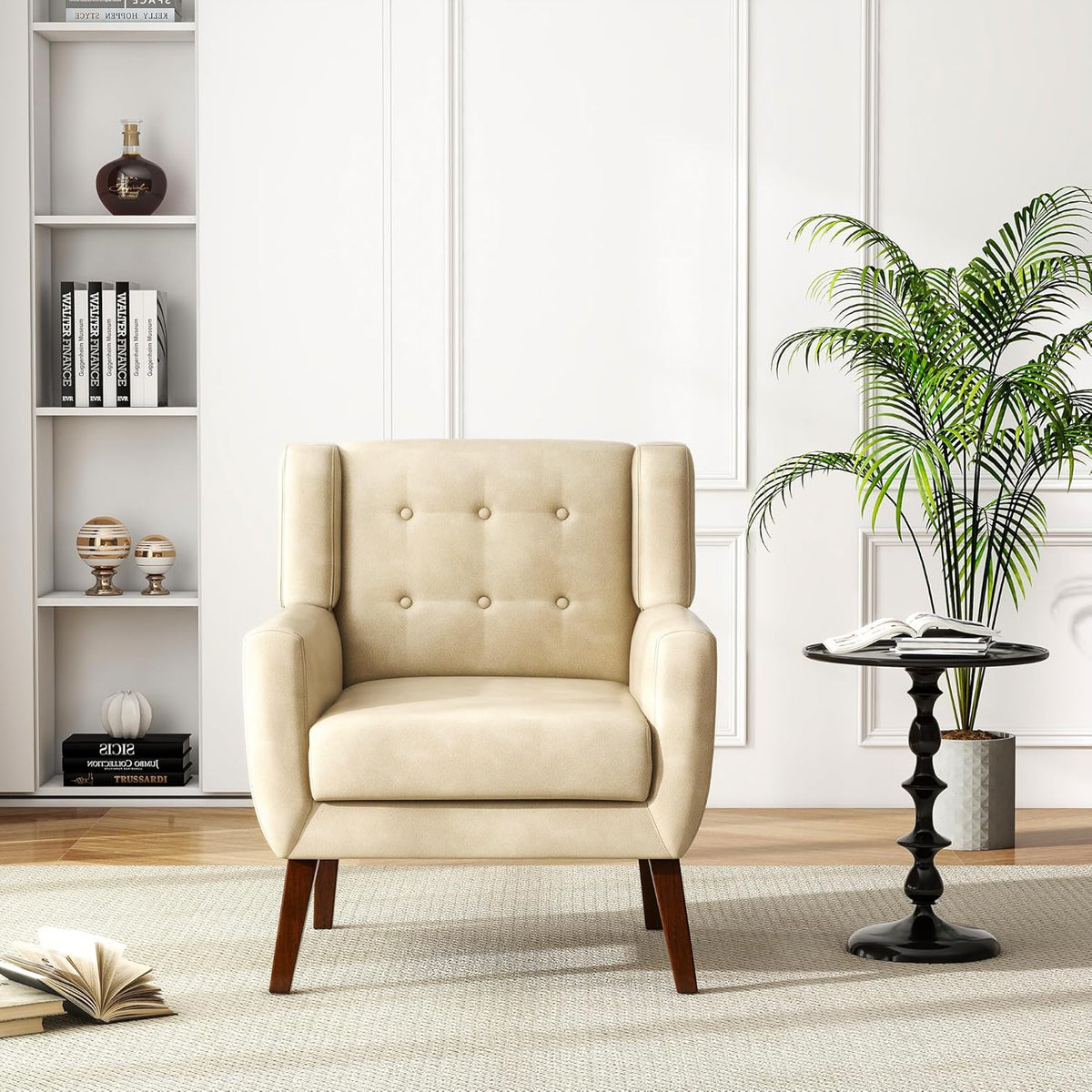 UIXE Faux Leather Accent Chairs Set of 4, Modern Arm Club Chair Upholstered Armchair for Living