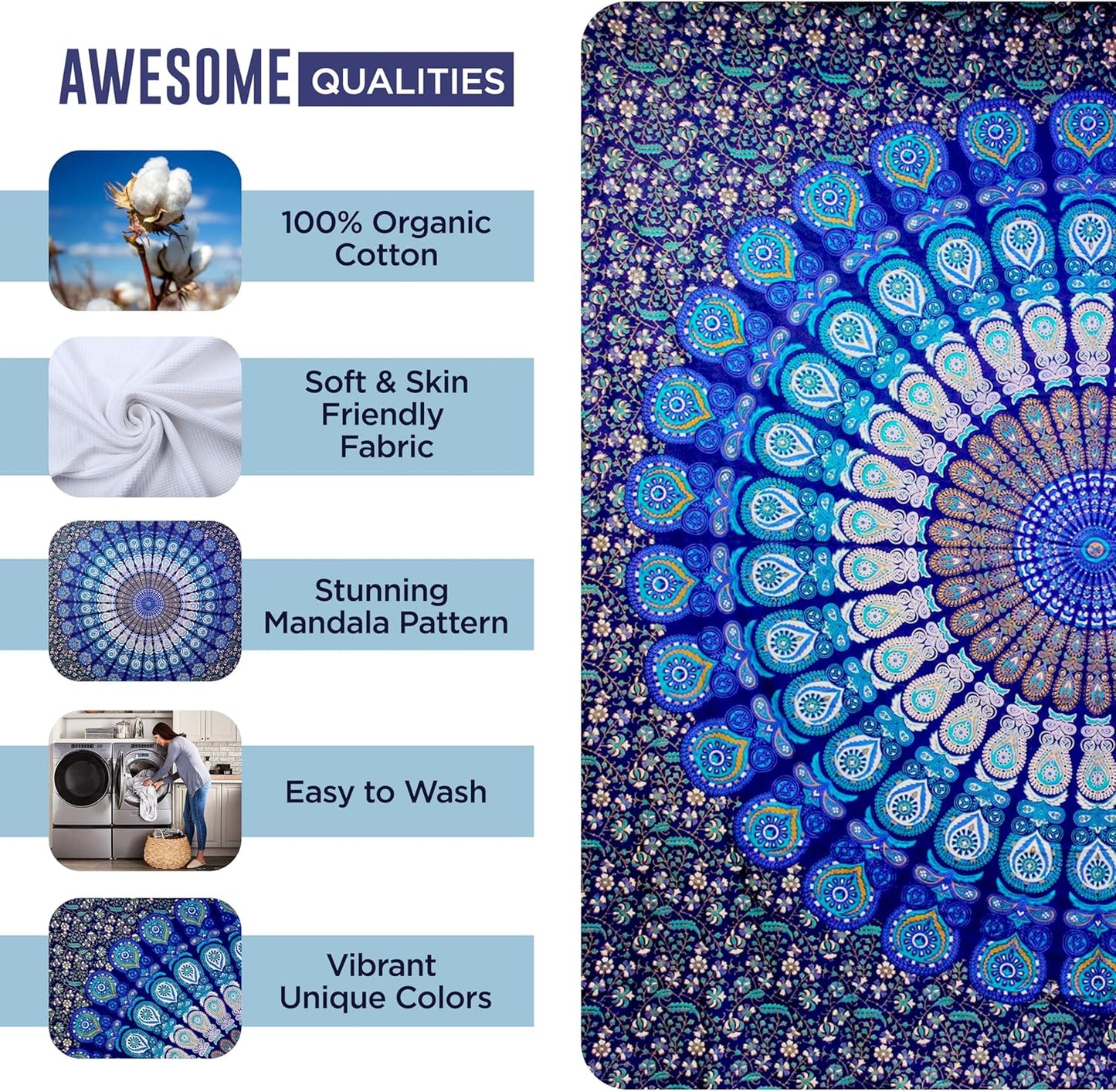 raajsee Blue Turquoise Tapestry- Best Mandala Wall Hanging- Bedding Tapestry For Bedroom