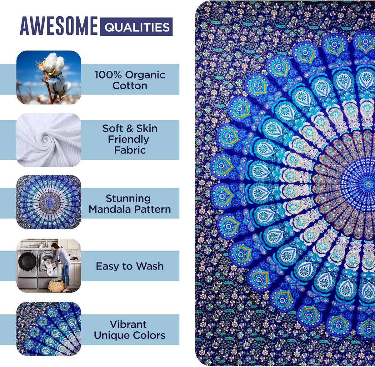 raajsee Blue Turquoise Tapestry- Best Mandala Wall Hanging- Bedding Tapestry For Bedroom