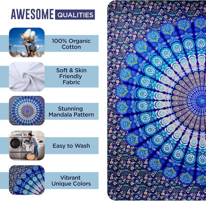 raajsee Blue Turquoise Tapestry- Best Mandala Wall Hanging- Bedding Tapestry For Bedroom