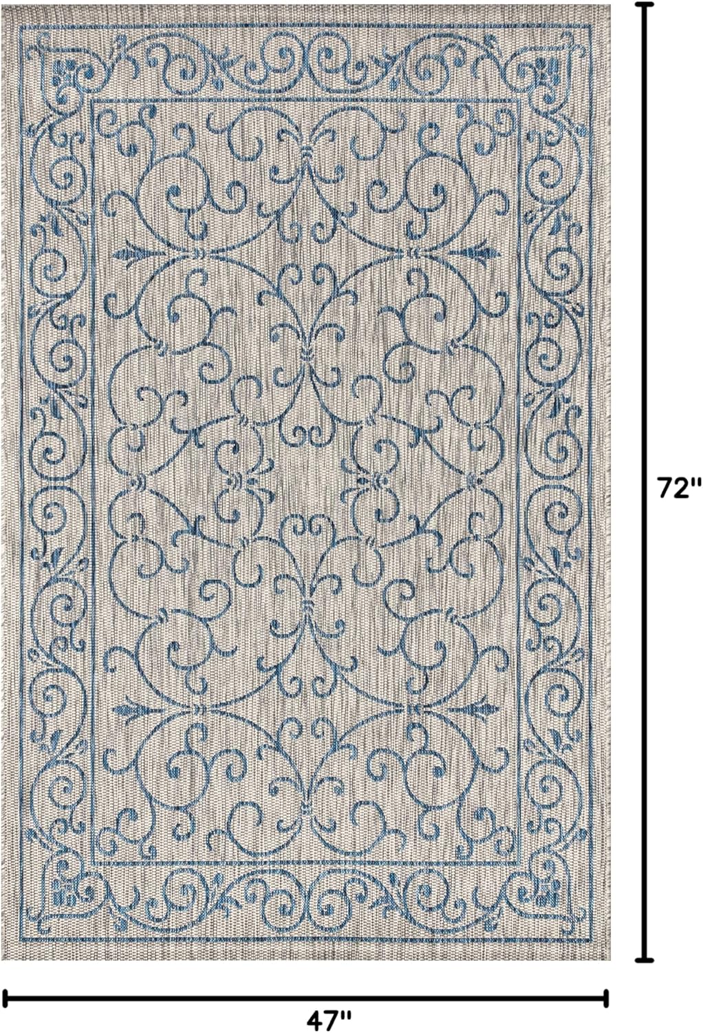 JONATHAN Y Vintage Filigree Indoor Outdoor Area Rug 4X6 Gray/Navy, Charleston Textured Weave for
