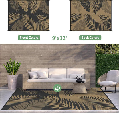 GENIMO Outdoor Rug 9' x 12' Waterproof for Patios Clearance, Reversible Outdoor Plastic Straw