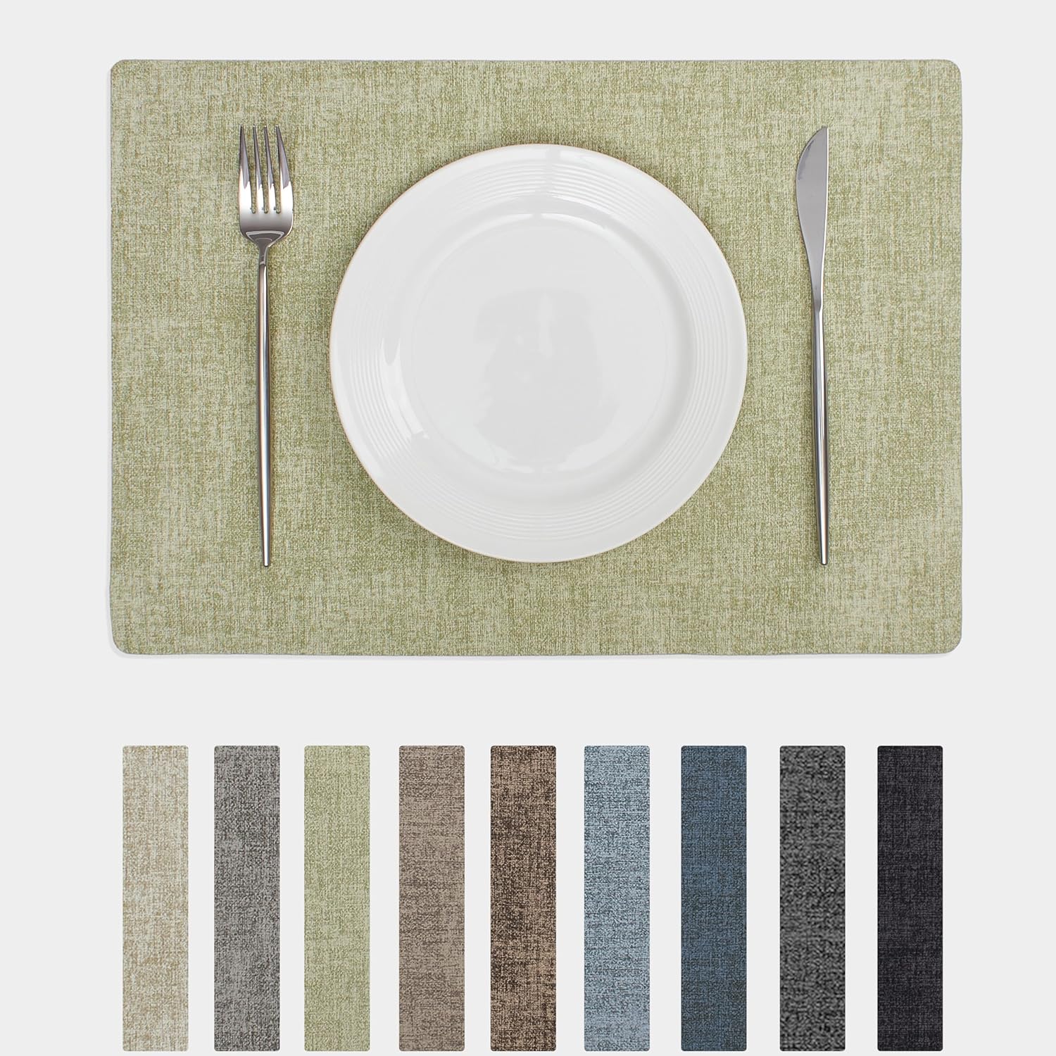 Chrysameld Vinyl Placemats Set of 6 - Faux Leather 100% Waterproof Oil-Proof Wipeable PU Place