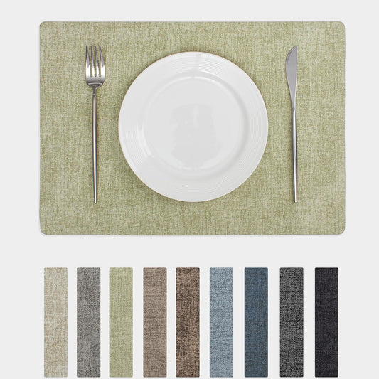 Chrysameld Vinyl Placemats Set of 6 - Faux Leather 100% Waterproof Oil-Proof Wipeable PU Place