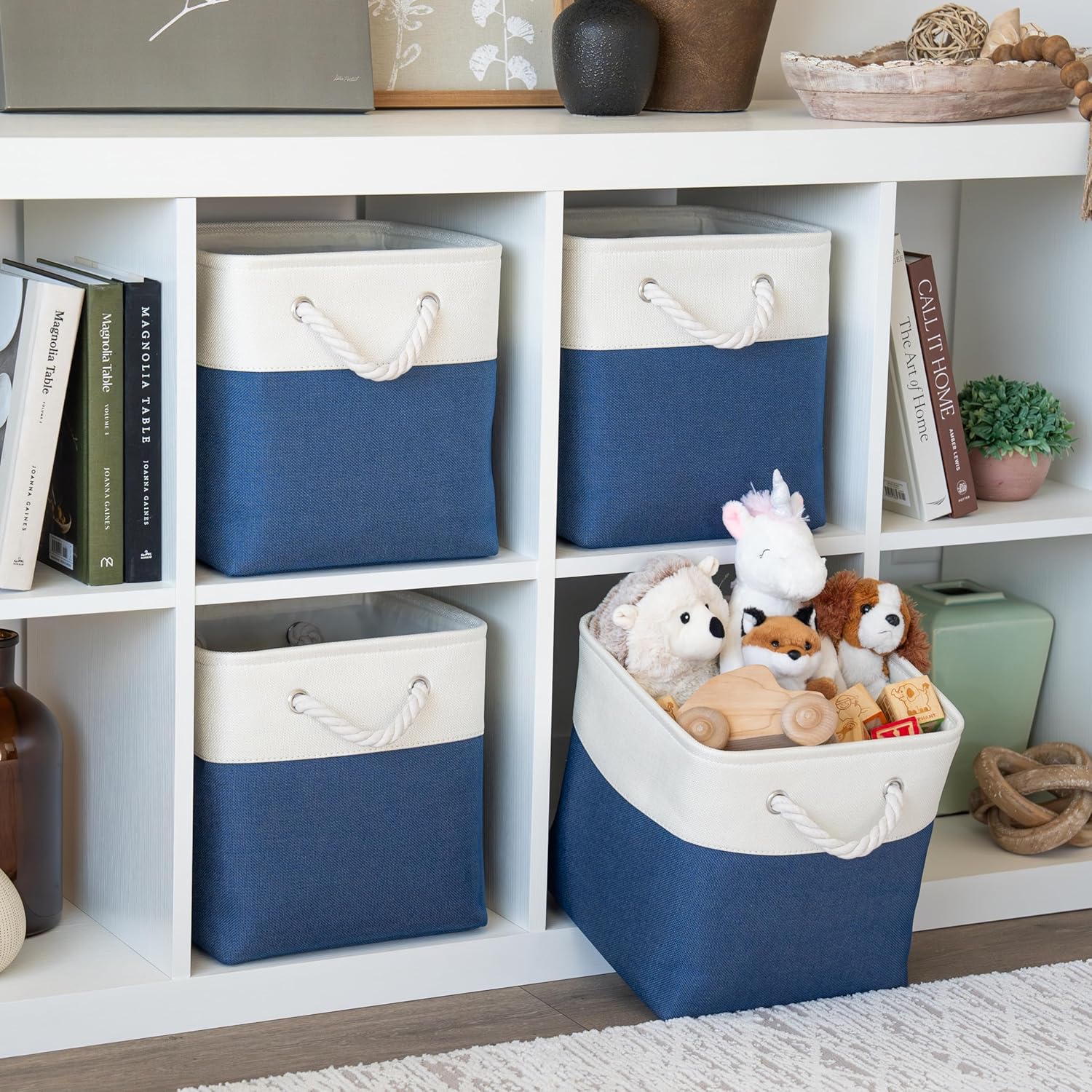 OrganiHaus 11x11 Cube Storage Bins 4 Pack, Foldable Cube Storage Organizer w/ Rope Handles