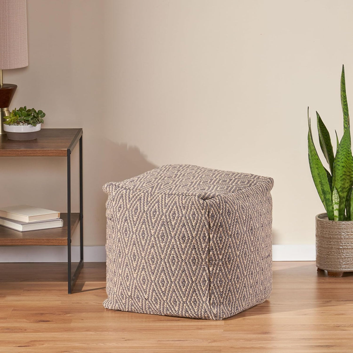 GDFStudio Boho Handmade Fabric Cube Pouf Ottoman Foot Stool - Bean Bag Floor Chair - Foot Rest