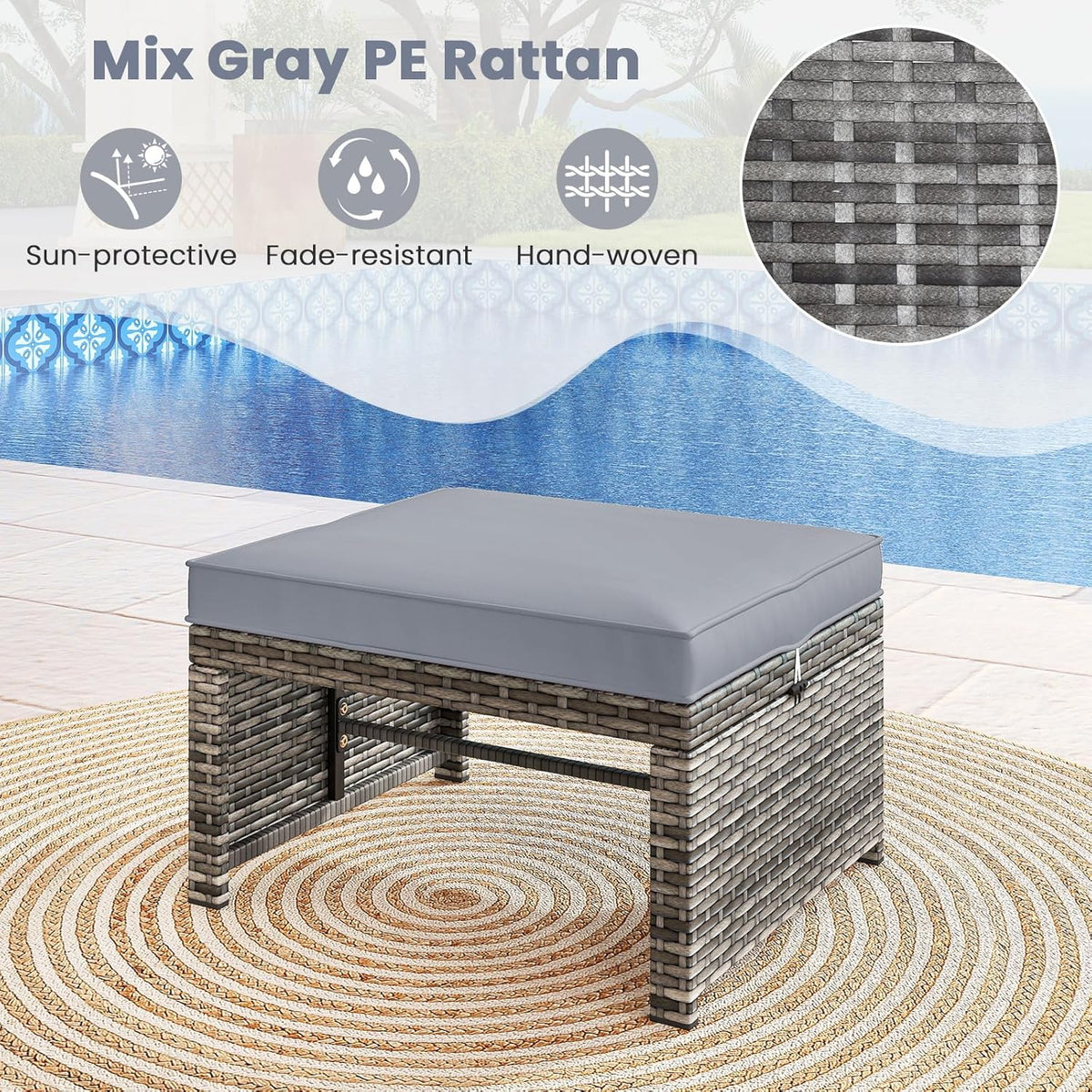 Tangkula 2 Pieces Patio PE Rattan Ottomans, Multipurpose Outdoor Footstool Footrest Additional