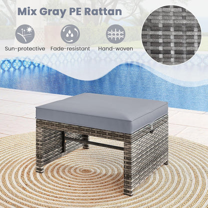 Tangkula 2 Pieces Patio PE Rattan Ottomans, Multipurpose Outdoor Footstool Footrest Additional