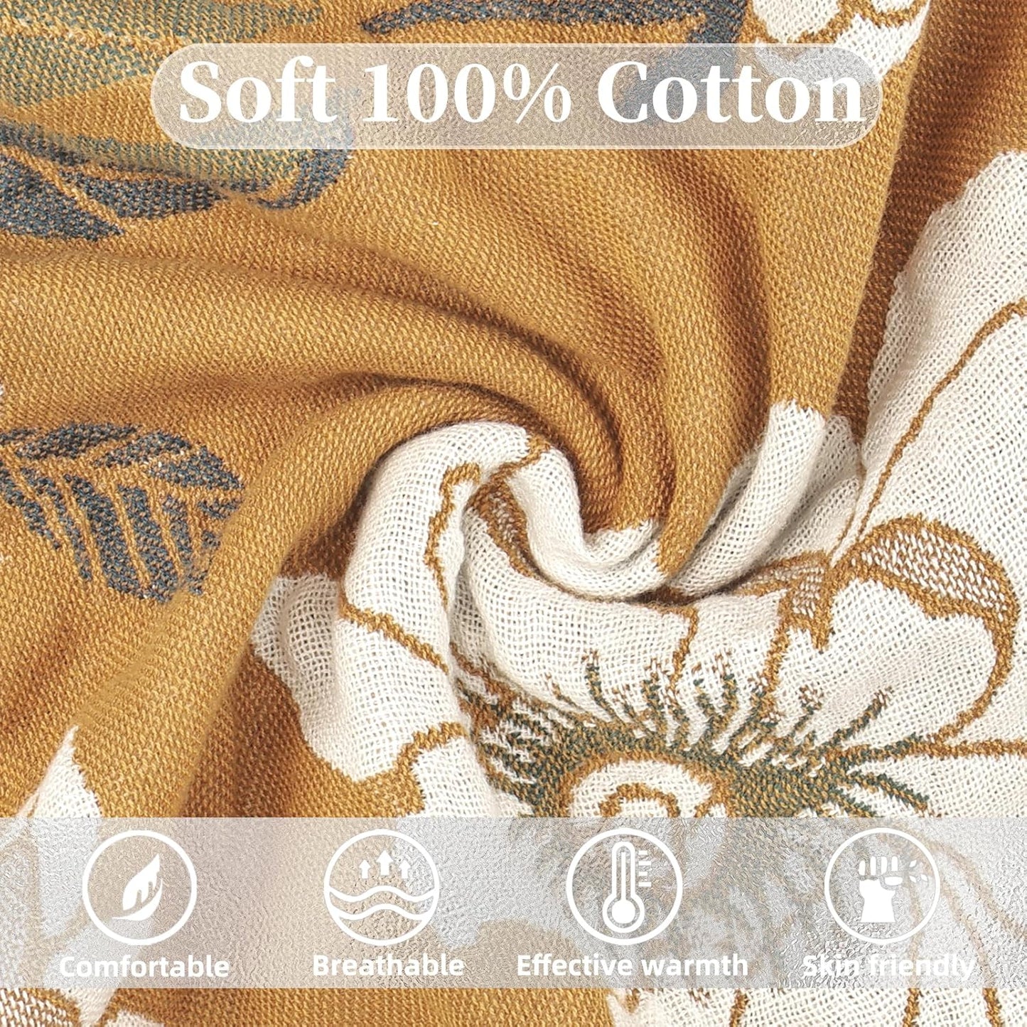 Boho Throw Blanket for Bed - 100% Pure Cotton Ultra Soft Rustic Quilt - Farmhouse Decor Bed