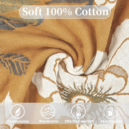 Boho Throw Blanket for Bed - 100% Pure Cotton Ultra Soft Rustic Quilt - Farmhouse Decor Bed