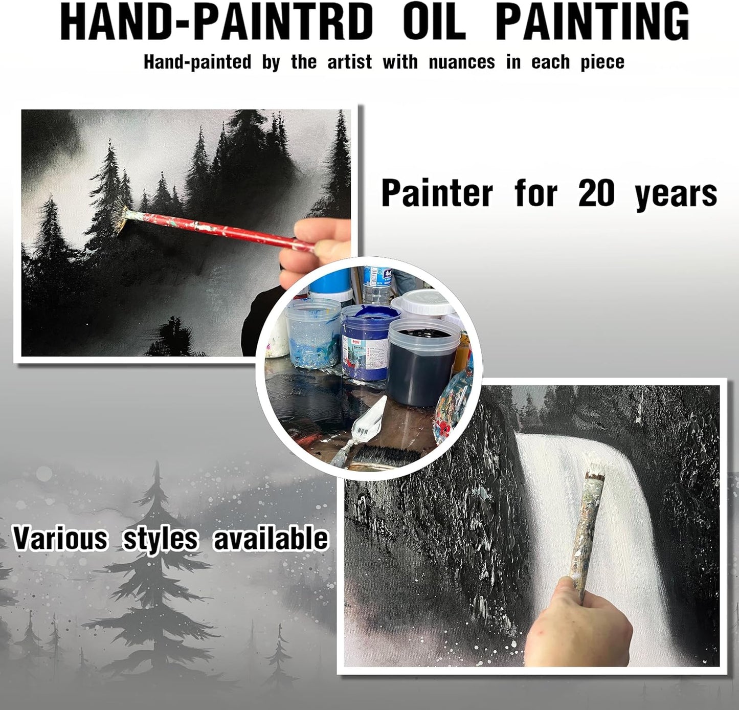 Mountain Hand Painting Wall Decor For Living Room - Extra Large Waterfall Pictures Wall Art For