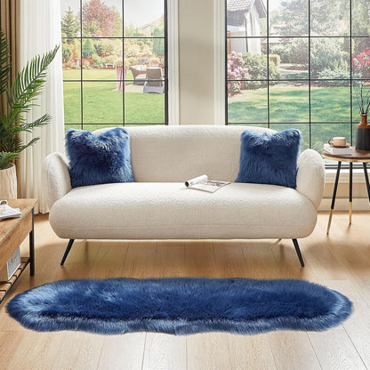 AMTOVO Faux Sheepskin Rug, Dark Blue Ultra Soft Fluffy Shag Area Rug, 2 x 6 ft Faux Fur Rug for