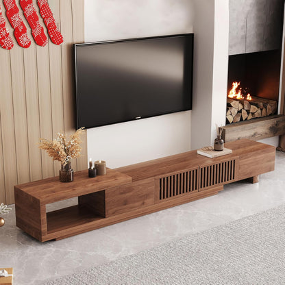 Mid Century Modern TV Stand for 75+ Inch TVs, Extendable Media Console (78"-103") with Ample