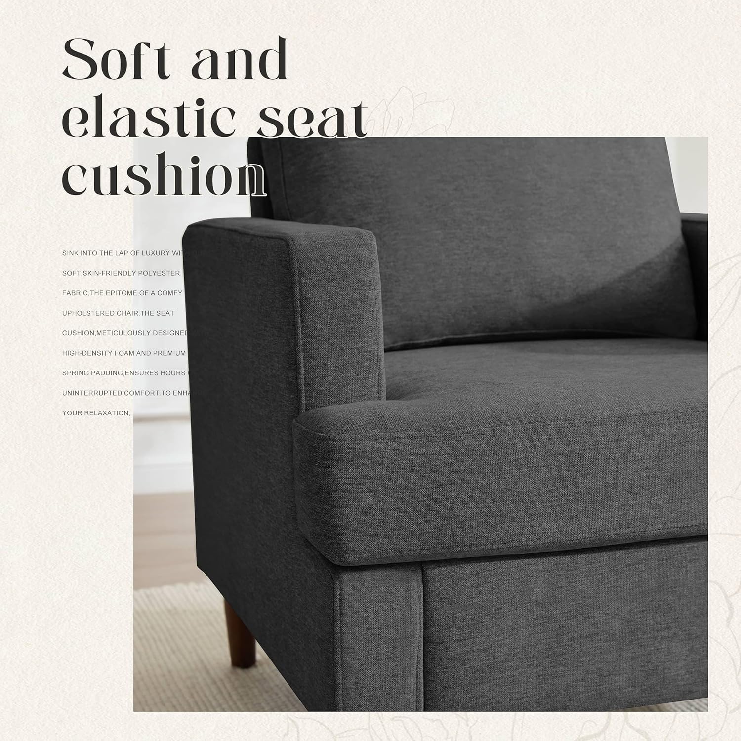 Mid-Century Accent Chair,Modern Linen Fabric Armchair for Living Room,Comfy Upholstered Reading