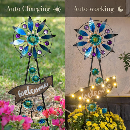 TERESA'S COLLECTIONS Peacock Garden Solar Stake, Wind Spinner Yard Art Sign for Outdoor Decor