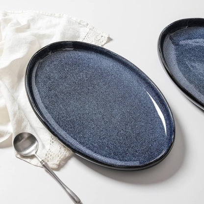 vicrays Serving Platter Ceramic Tray Plates Extra Large Oval 14.5 Inch Porcelain Dinner Plates Long