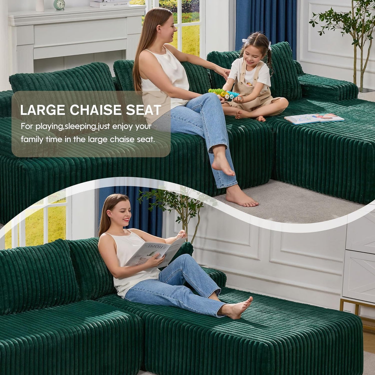 Hobestluk Modular Sectional Sofa Couches 108" L-Shape Couch 3 Seat Modular Sofa Memory Foam